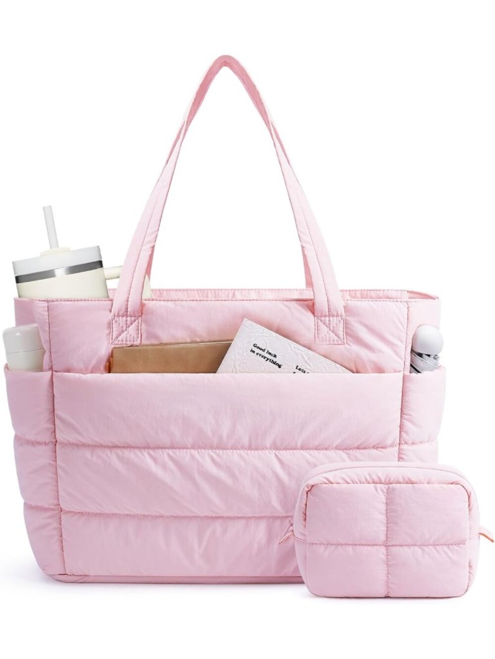 Quilted Nylon Puffer Tote Bag for Women | Stylish Work, Nurse, Teacher Bag